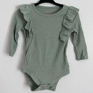 Olive Ribbed Bodysuit, Size 3-6 Months